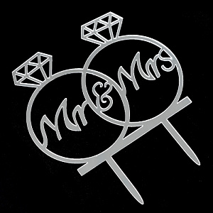 Топпер "Обручальные кольца" серебро 13х10 см